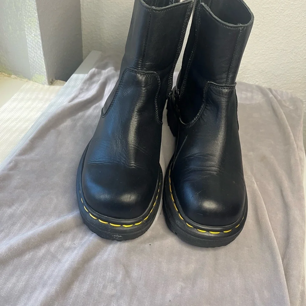 Dr. Martens Kids Black‎ Boots with Yellow Stitching